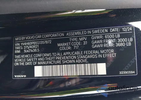 2025 Volvo Xc90 Plug-In Hybrid T8 Plus 7-Seater from USA, damaged, VIN YV4H60PB5S1357872
